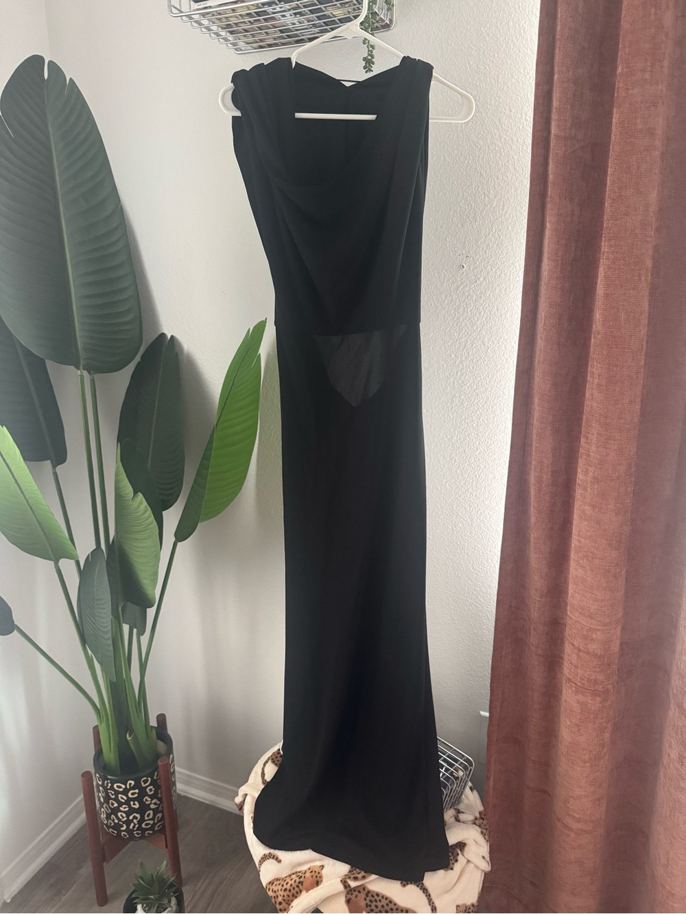 Zara Black Backless Draped Full Length Dress with Hood